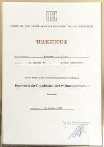 Urkunde Immobilienfachwirt (IHK)